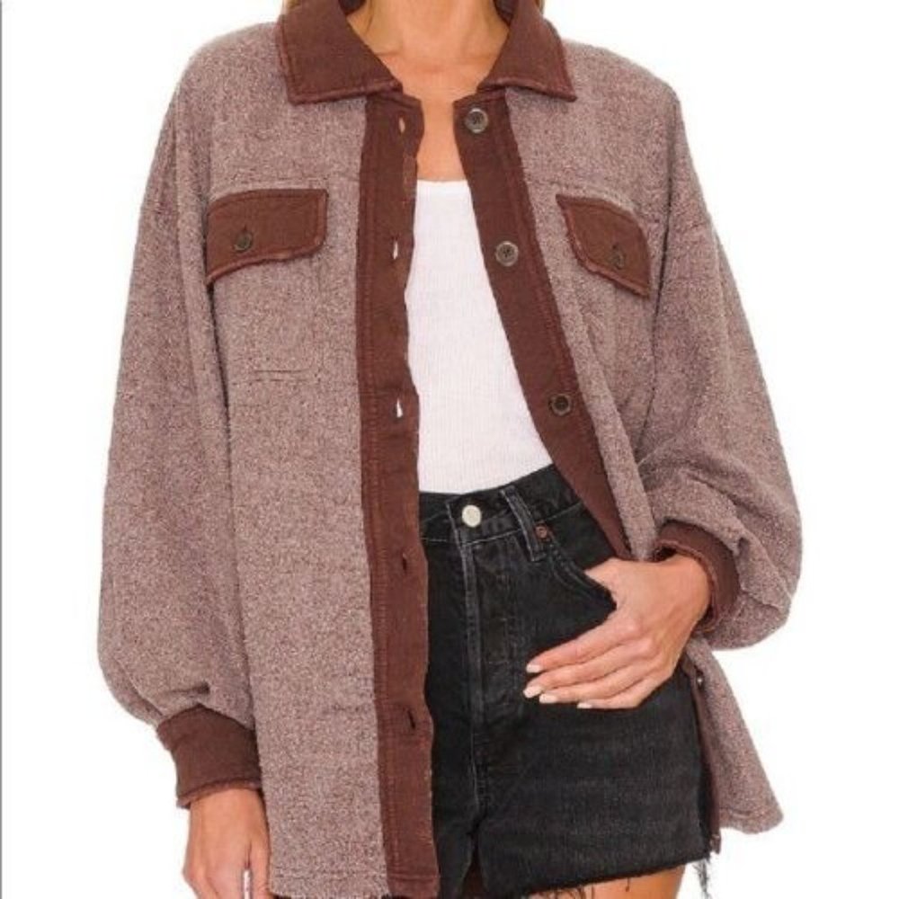 Free People Ruby Oversized Fleece Shirt Jacket Shacket Date Night Cozy Large NEW - Picture 2 of 8
